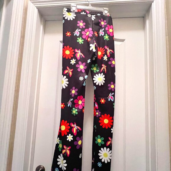 Heart Raves Daisy-Butterflies-60's Hippie Floral Flare leg Stretch Women's Pants - Picture 5 of 10
